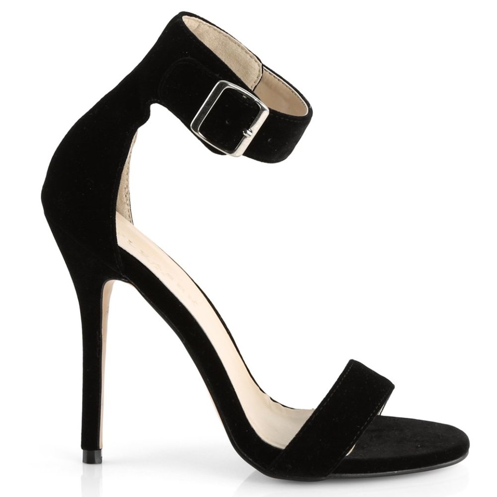 Velvet Open Toe Ankle Strap High Heel Shoes